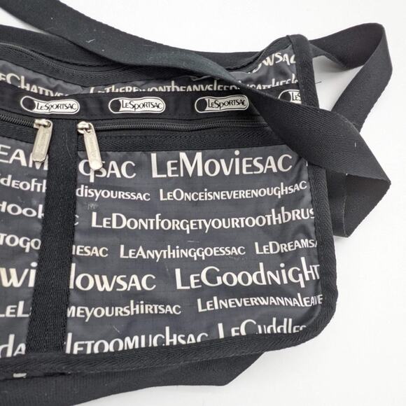 LeSportSac Black All Over Text Print Everyday Messenger Adjustable Crossbody Bag - Picture 5 of 8